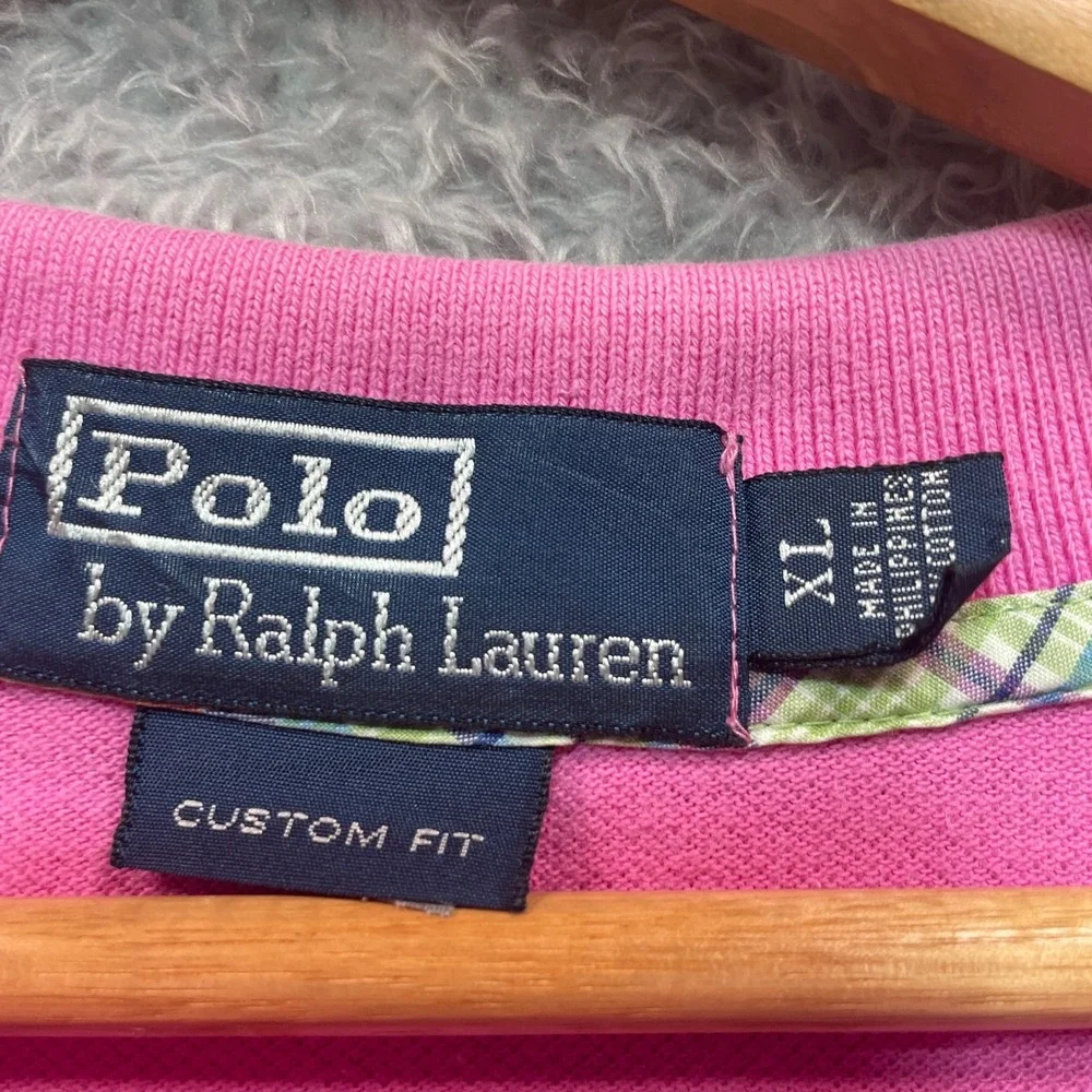 Polo Ralph Lauren Mens XL Pink Custom Fit Short Sleeve Pique Polo Blue Pony Logo